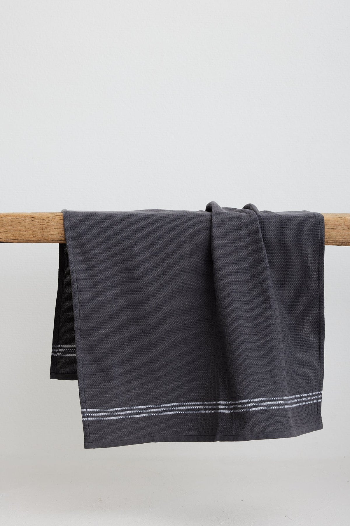 The Dharma Door Organic Cotton Tea Towels Handwoven Tea Towel - Charcoal w/t White Stripes