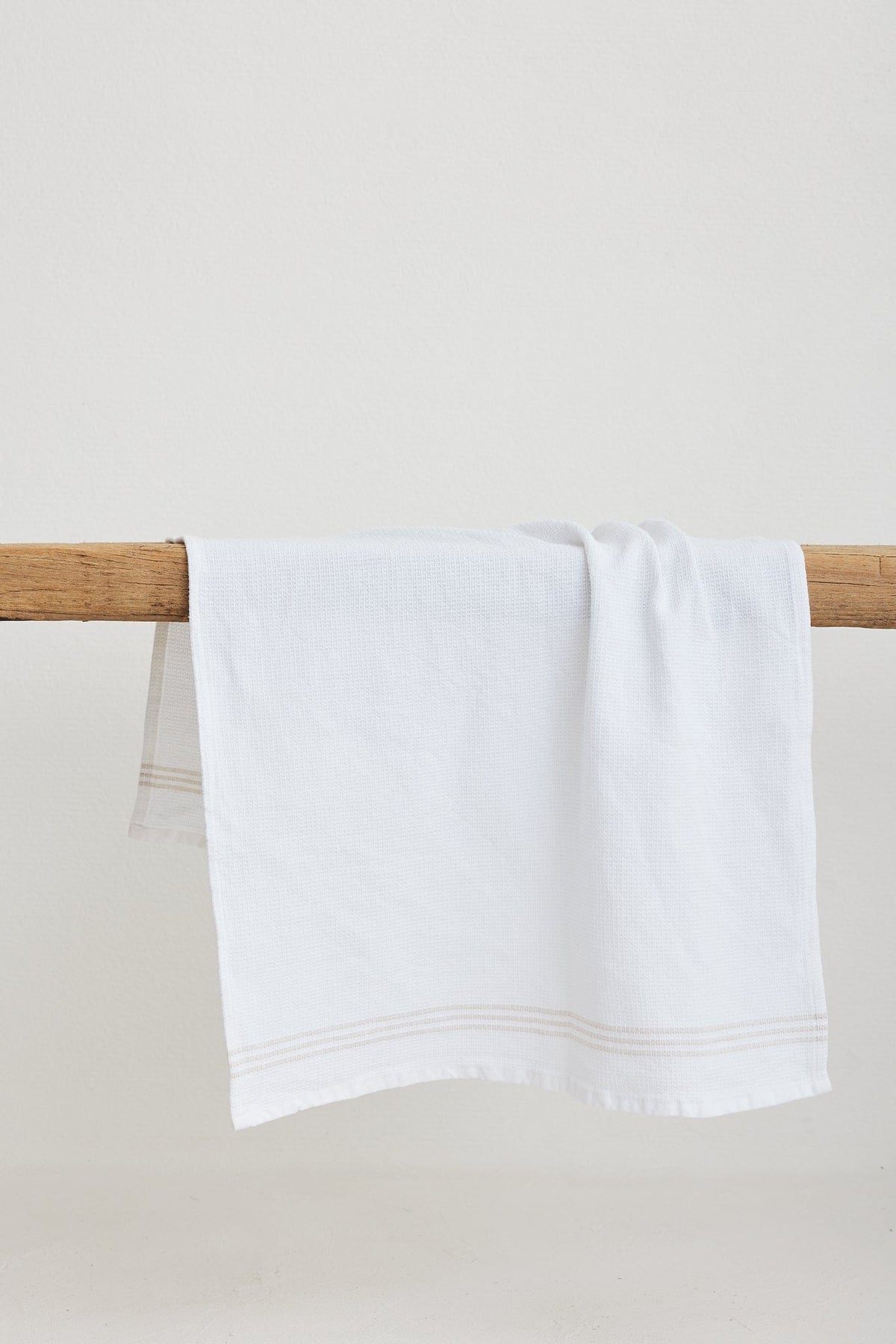 The Dharma Door Organic Cotton Tea Towels Handwoven Tea Towel -  White w/t Oatmeal Stripes