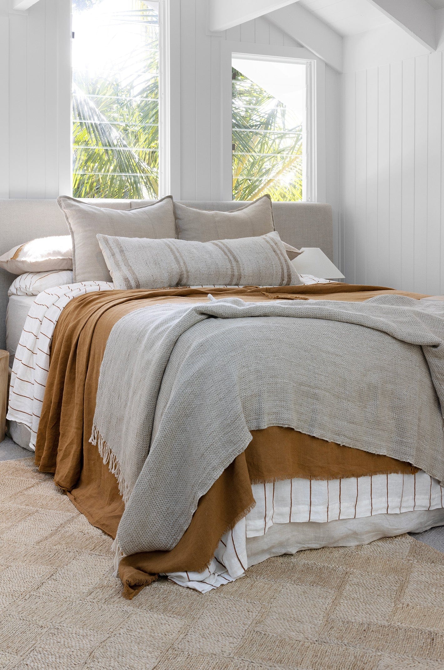 The Dharma Door Throw Uma Throw - Natural Linen & White Cotton