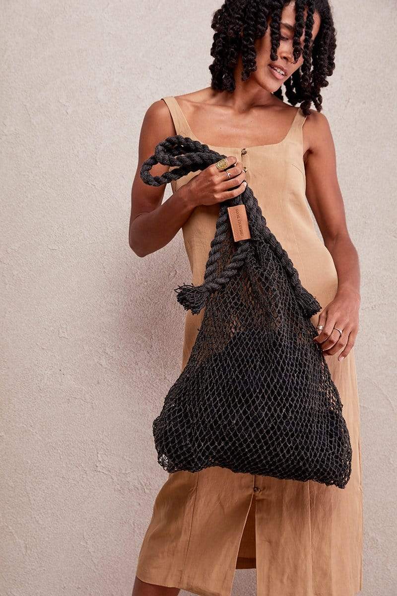 The Dharma Door Bags and Totes Jumbo Hemp String Bag - Charcoal Jumbo Hemp String Bag - Charcoal