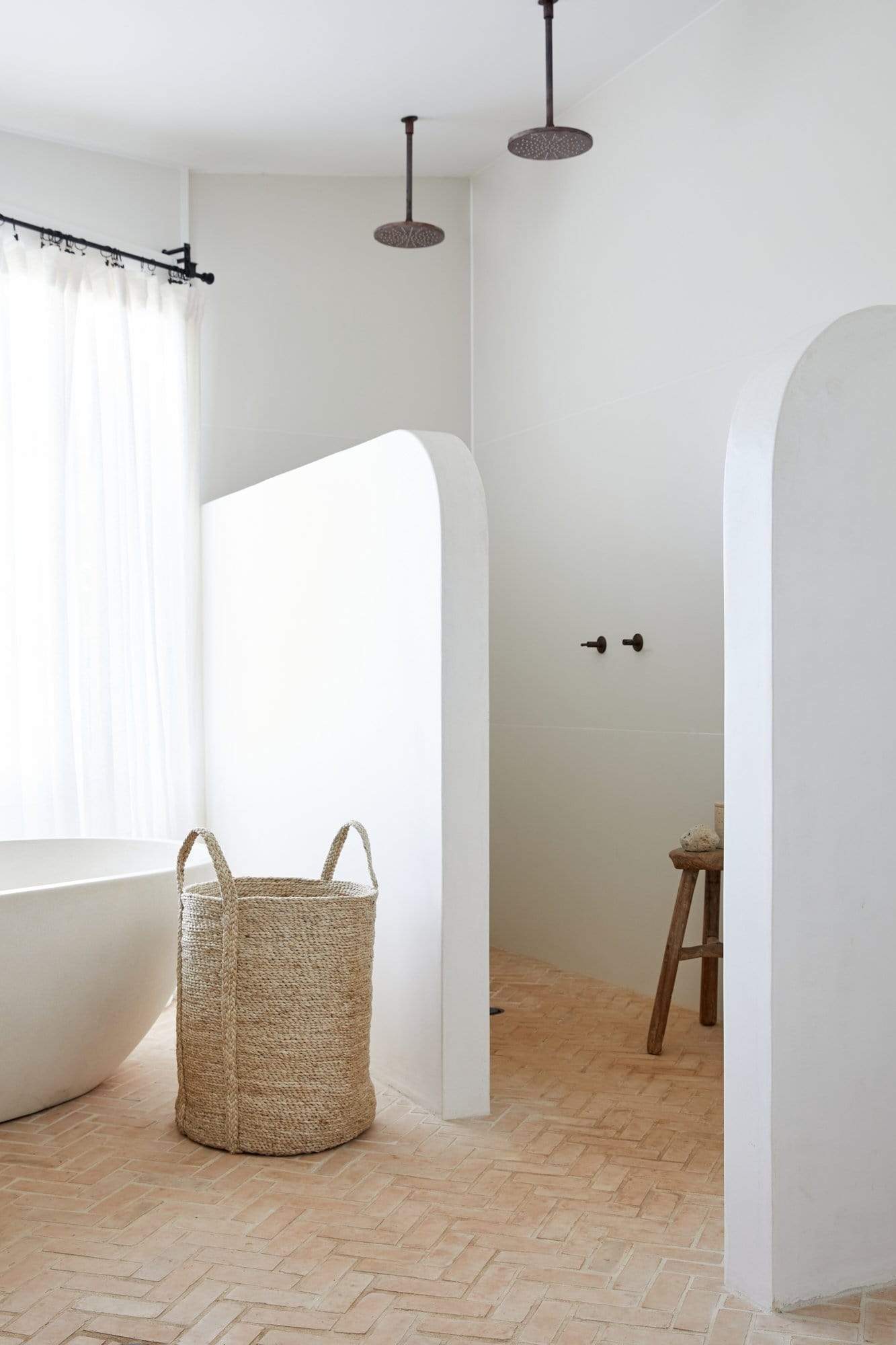 Natural Jute Laundry Basket in bathroom 