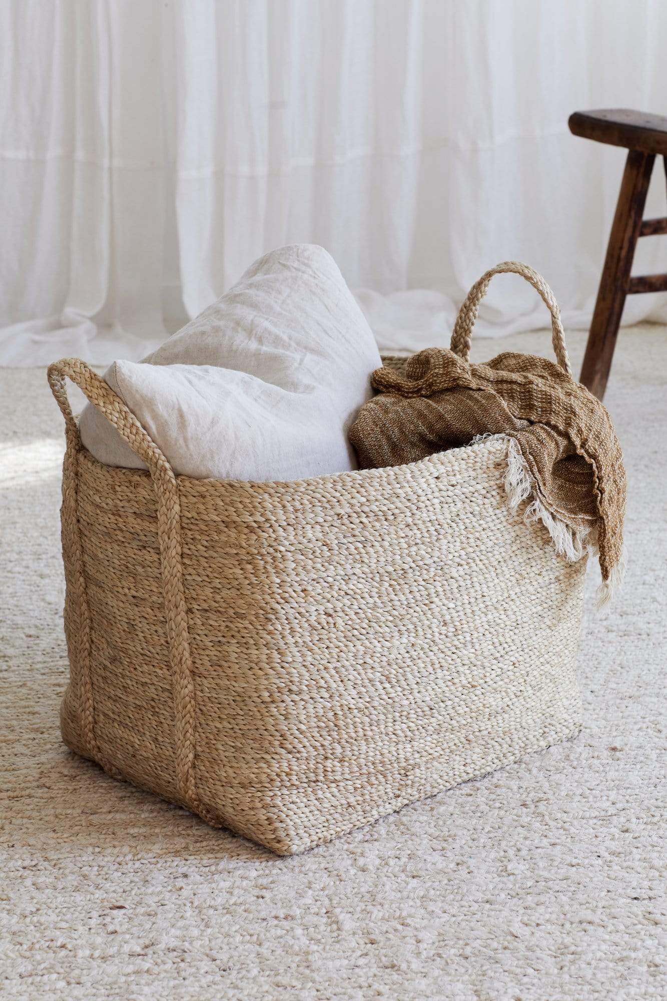 The Dharma Door Baskets and Storage Large Jute Basket - Natural handwoven handmade jute fairtrade